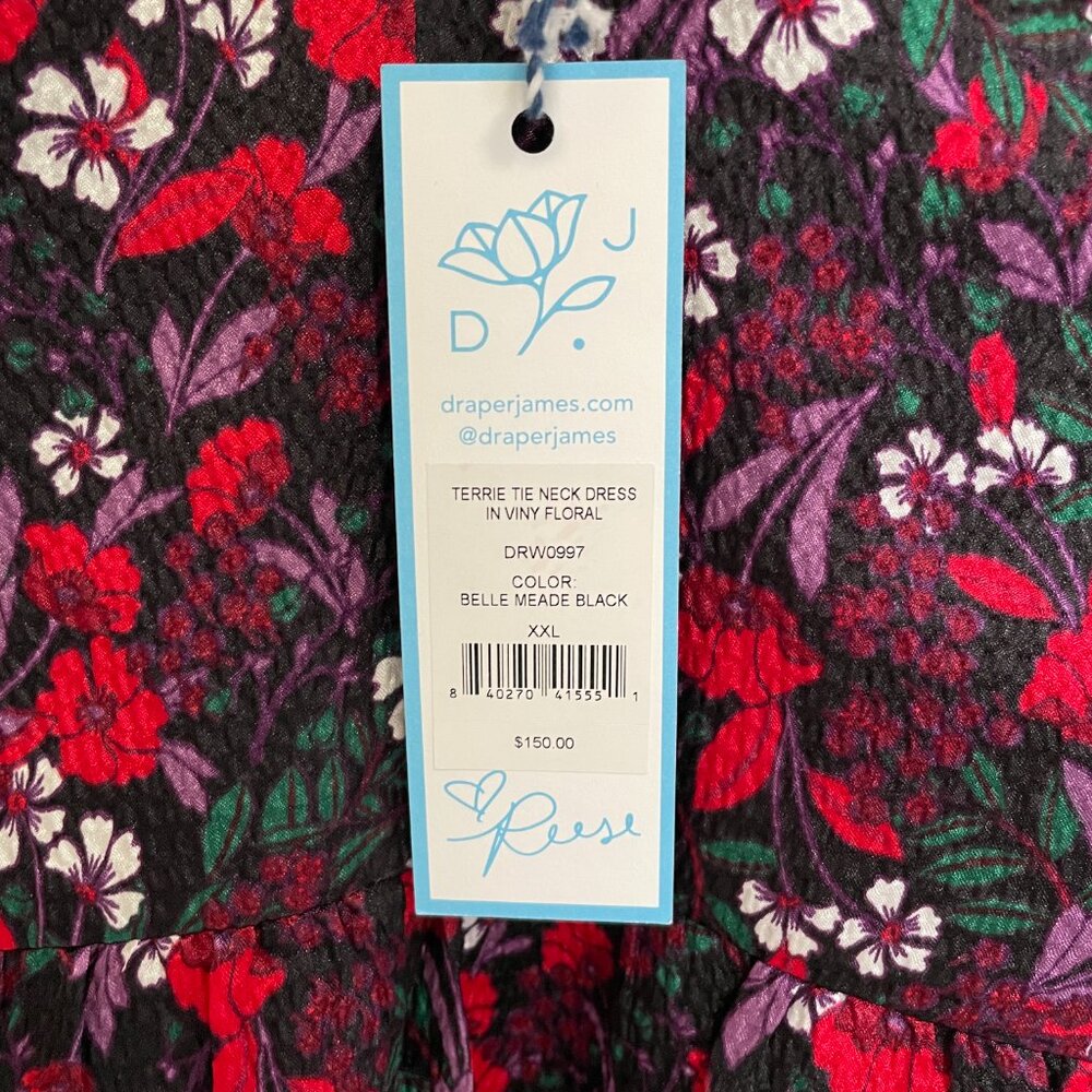 Draper James Terrie Tie Neck Dress in Viny Floral size XXL - Picture 4 of 6